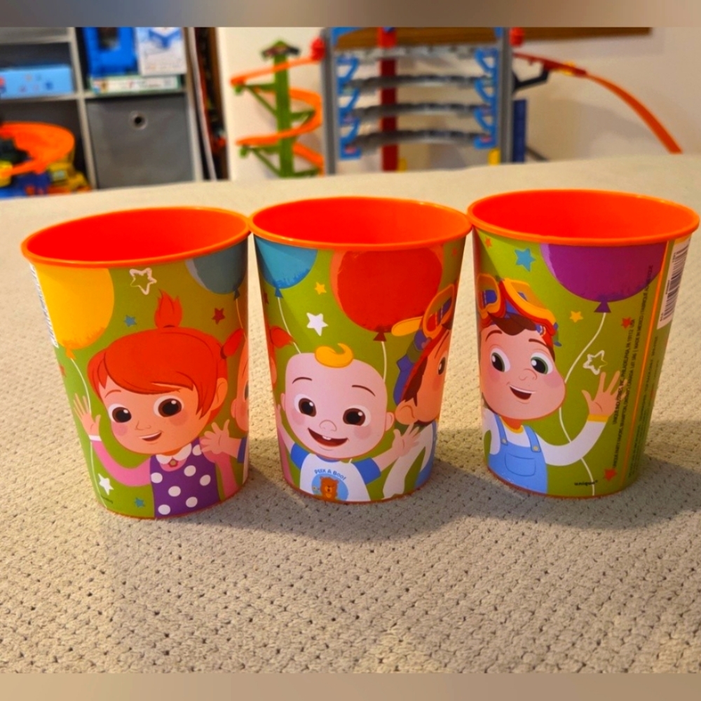 3 Cocomelon Birthday Plastic Cups, 16 fl oz BPA-free